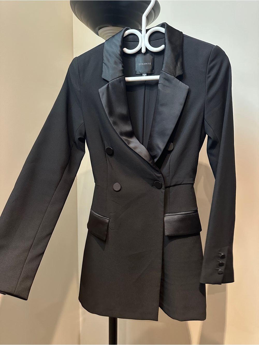 Dynamite Black Satin-Trim Double-Breasted Blazer